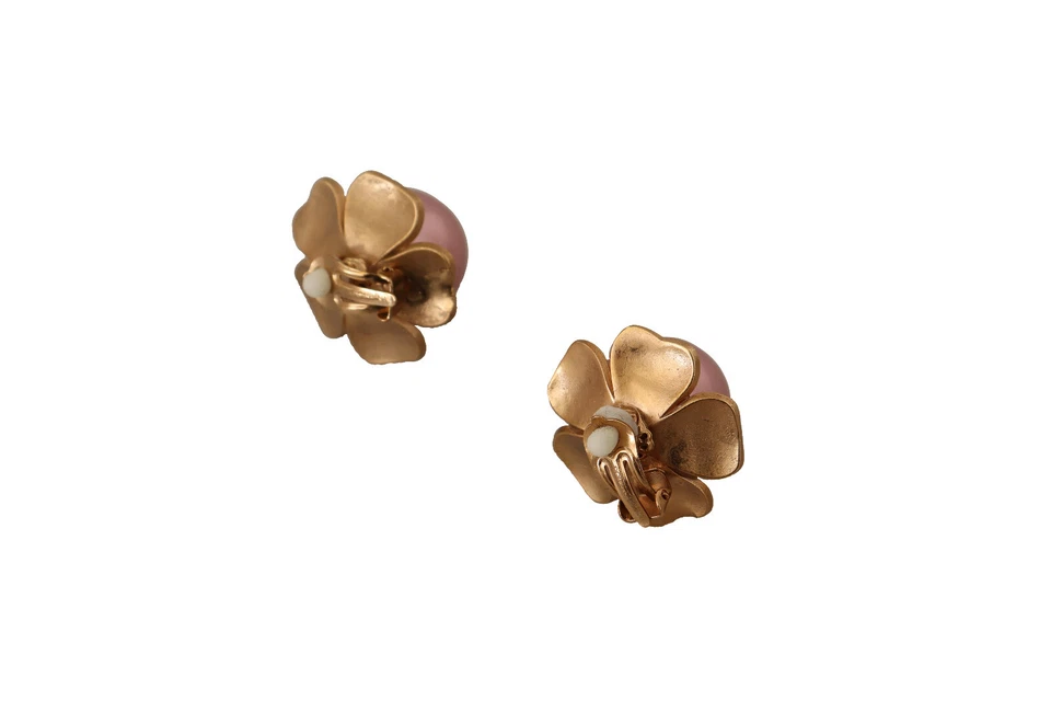 DOLCE & GABBANA Earrings Gold Tone Maxi Faux Pearl Floral Clip-on Jewelry $900 - Image 2 of 4