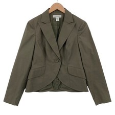 Nine West Blazer Jacket Womens Size 6 Dark Green Self Print Single Breasted