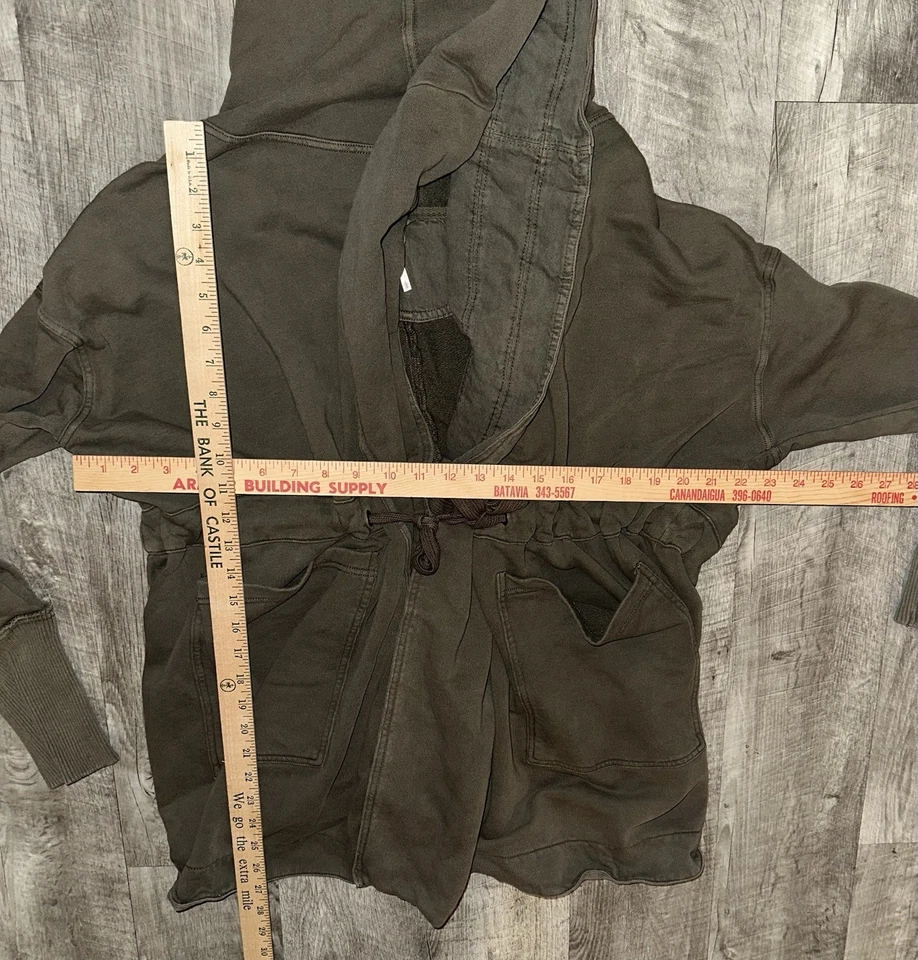 FREE PEOPLE Brentwood Cardi Womens Large Army Green Cotton Hooded Open Jacket - Image 3 of 4