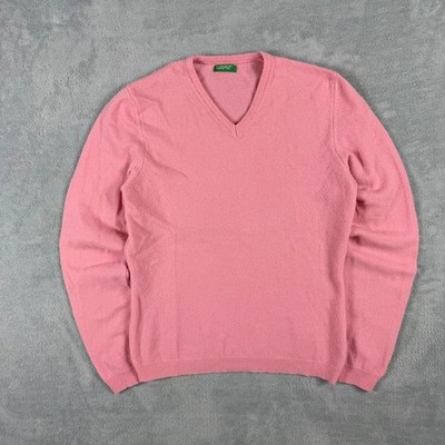 Vintage United Colors Of Benetton Pullover rosa Größe Small 100 % reine Wolle V-Ausschnitt