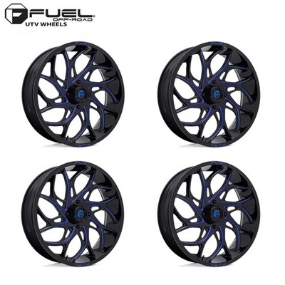 (4) 24X7 Fuel UTV D778 Runner Wheels Black Candy Blue Milled 4X137 13 Offset