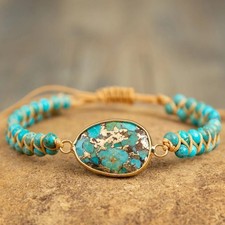 Bracciale con perline di pietra turchese Bracciale intrecciato con pietre