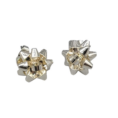 Christmas Bow Stud Earrings Silver tone Festive  5/8 in
