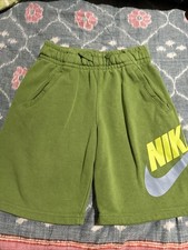 Nike Smart Boys Elastic Waist Shorts Green/Size M 10-12 Big Nike Logo Cotton