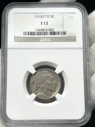 1918/7-D Buffalo Nickel NGC F12 OVERDATE 5c Denver Five Cent US Coin FS-101