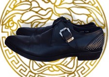 Versace Monk Strap Black Leather Formal Dress Shoes Size 9 EU 42.5 Men's Rivets
