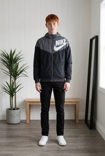 Nike windbreaker grey and black Packable zip up hoodie for boys size L