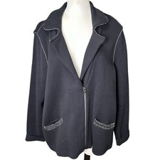 Chicos Black Knit Blazer Jacket Silver Embellishment Zip Front Women's Size 3