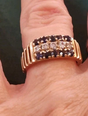 Bague or jaune 18 carats saphirs et diamants - Photo 1/4