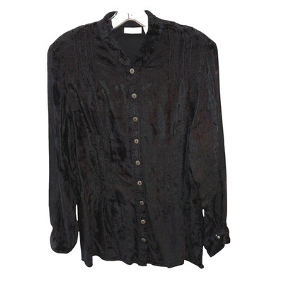 VTG White Stag Womens Large Black Velvet Velour Button Up Shirt Top Whimsigoth