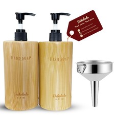Refillable Bamboo Soap Dispenser 6.9oz - Natural Pump Bottle for Kitchen, Las...
