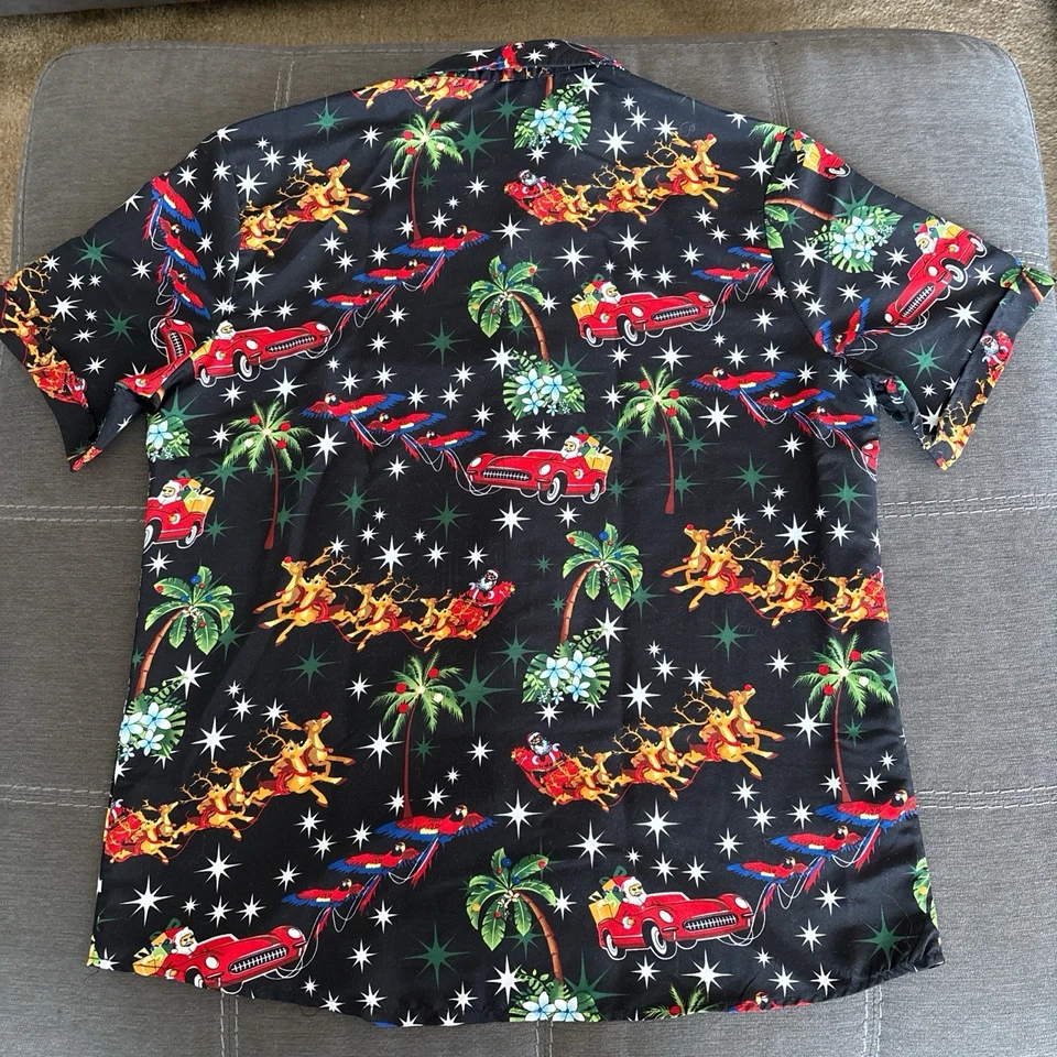Мужская черная гавайская рубашка на пуговицах Envmenst Christmas Santa Claus размер L - Изображение 2 из 4
