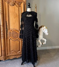 NWT Mac Duggal 8057 Black Ruffle Tiered Gown Evening Dress Wednesday Gothic
