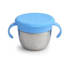Blue Stainless Steel Toddler Snack Container with Lid and Soft Flaps 9 Ounce