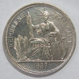 FRENCH INDO CHINA 1887 PIASTRE SEATED LIBERTY SILVER WORLD COIN 🌈⭐🌈