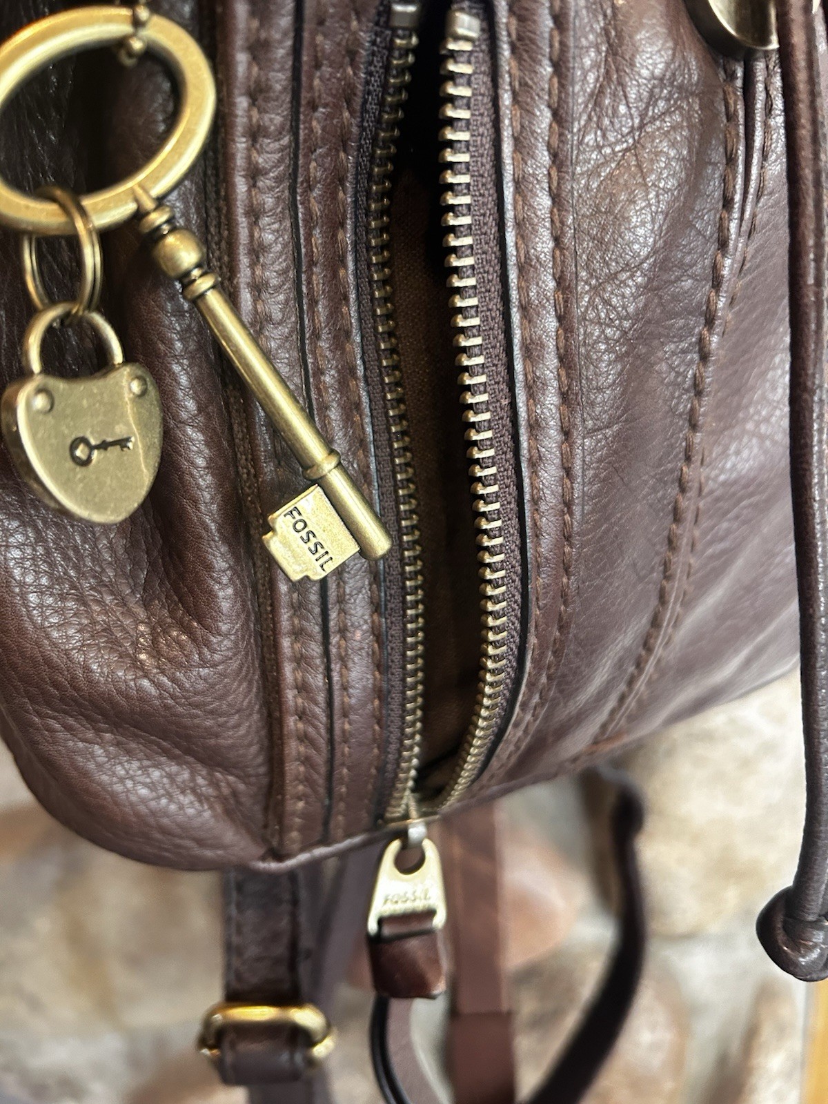 Fossil Small Brown Leather Drawstring Backpack Pu… - image 5