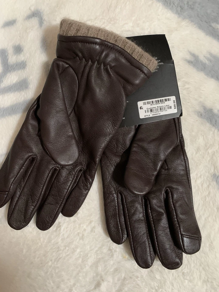 Guantes de cachemir de cuero genuino con pantalla táctil marrón talla L Foto 2 de 4