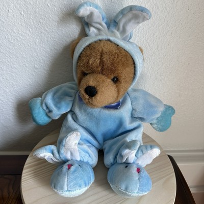 VTG Dan Dee Bear Plush Stuffed Toy 14 Inch Blue Easter Bunny Rabbit Outfit Rare