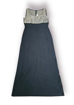 St.John Evenings Marie Gray Black Gold Shiny Accent Elegant Classy Maxi Dress 12