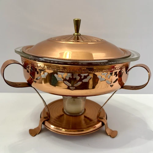 Vintage Pyrex Copper Covered  Clear Glass #023 Serving Dish 1.5 Qt RARE