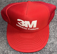 Vintage 3M Contractor Farmer Hat Red Snapback Trucker Cap Mesh Foam Patch Rope