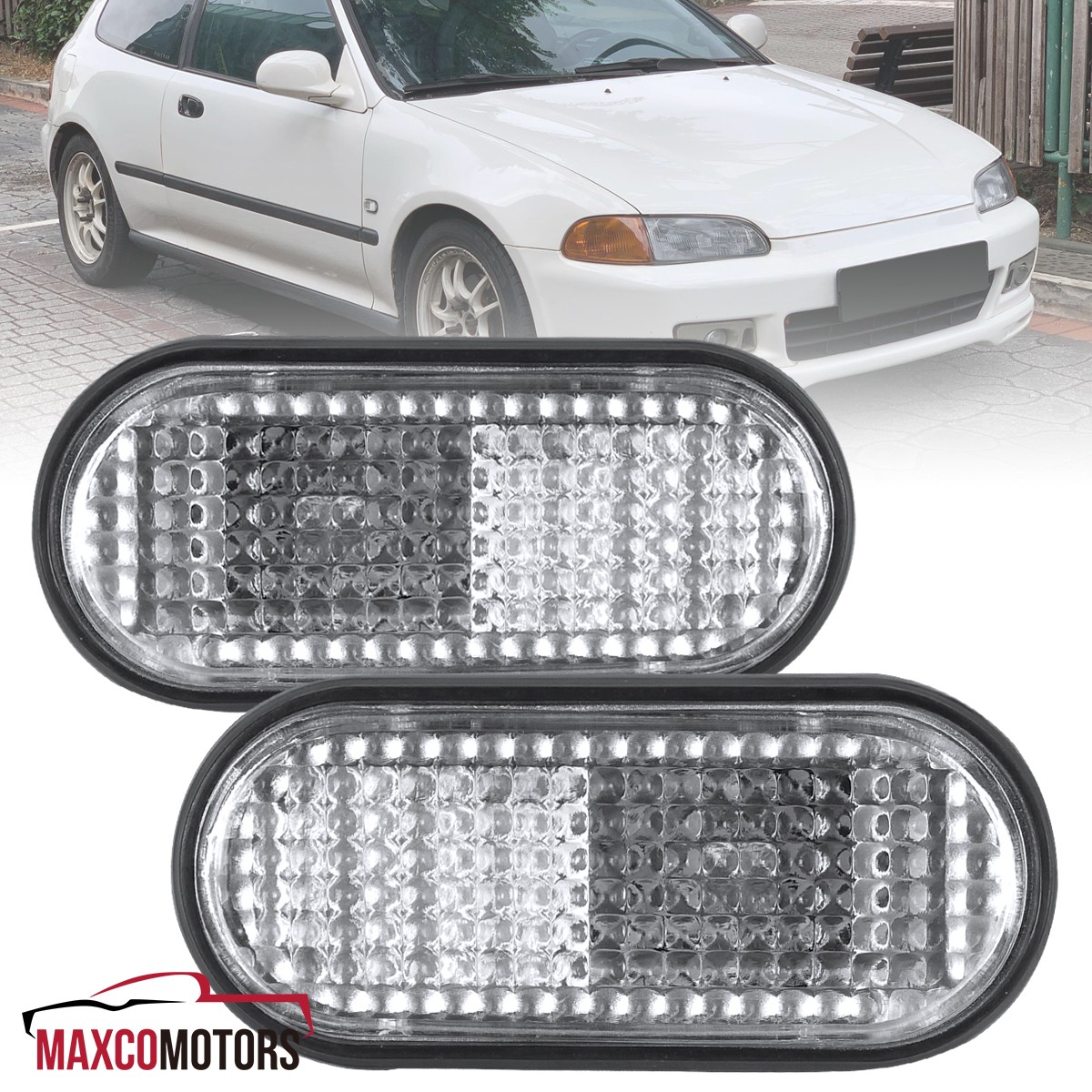 Side Marker Lights Fits 1992-1995 Honda Civic Flat Fender Turn Signal Lamps Pair