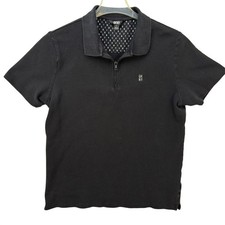 DKNY Polo Shirt Mens Size L Black Textured Waffle Knit Quarter Zip Casual Modern