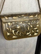 Vintage 70's Genuine Leather Western Tooled Boho Floral Purse Made in Mexico