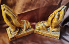 Vintage Lego Japanese Gold Ceramic Praying Hands Bookends — photo 2