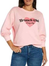 Wildfox Size Small Brunch Club Everyday Pink Graphic Crewneck Sweatshirt NEW