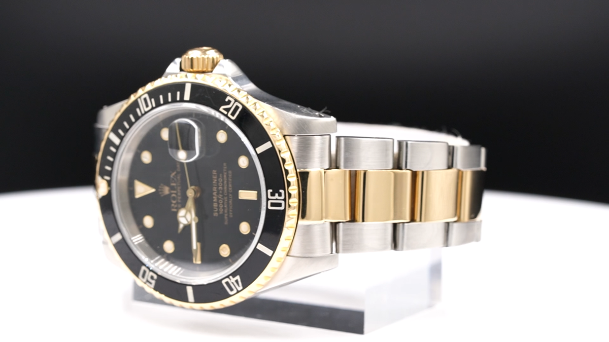Mens Rolex Two-Tone 18k Yellow Gold and SS Submariner Watch Black