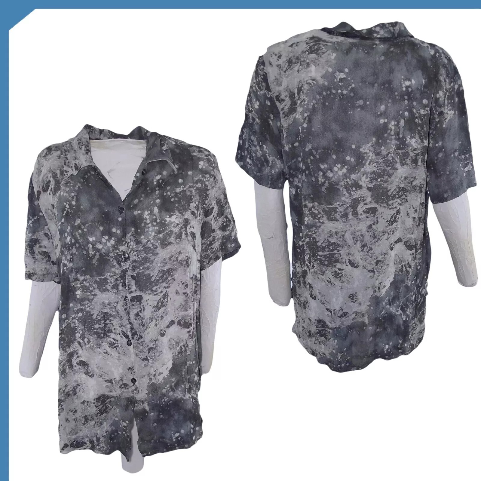Blusa Camicia Da Donna Grigio Taglia 44 Mezze Maniche Fantasia Floreale Leggera