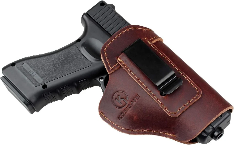 IWB LEATHER HOLSTER - GENUINE LEATHER GUN HOLSTER BROWN - FOR GLOCKS & MORE - Image 3 of 4
