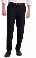 Haggar Men Premium Iron Free Khaki Straight Expandable Waist Flat Front Black