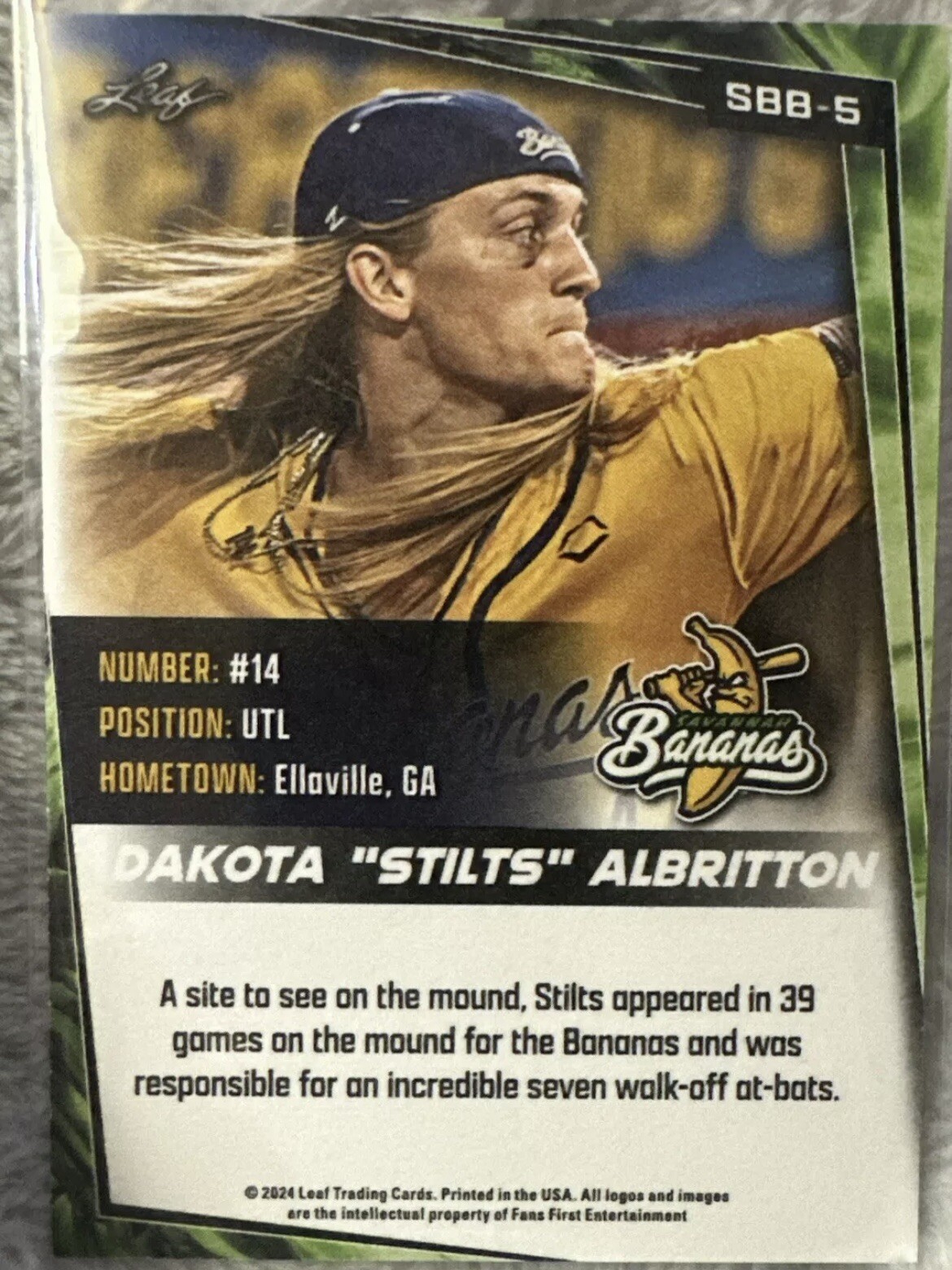 Dakota "Stilts" Albritton, Leaf Card, Savannah Bananas 2024 eBay
