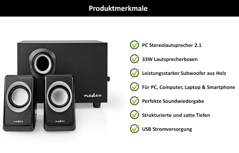PC Lautsprecher A51 Bass Boxen 2.1 Set für Computer PC Laptop Speaker USB AUX - Bild 3 von 4