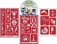 Nautical Reusable Stencil 3 Pack: Beach, Palm Tree, Sea, Shell, Mermaid, Anchor