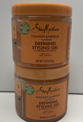Lot of 2 Shea Moisture Coconut & Hibiscus + Flaxseed Defining Styling Gel 15 oz