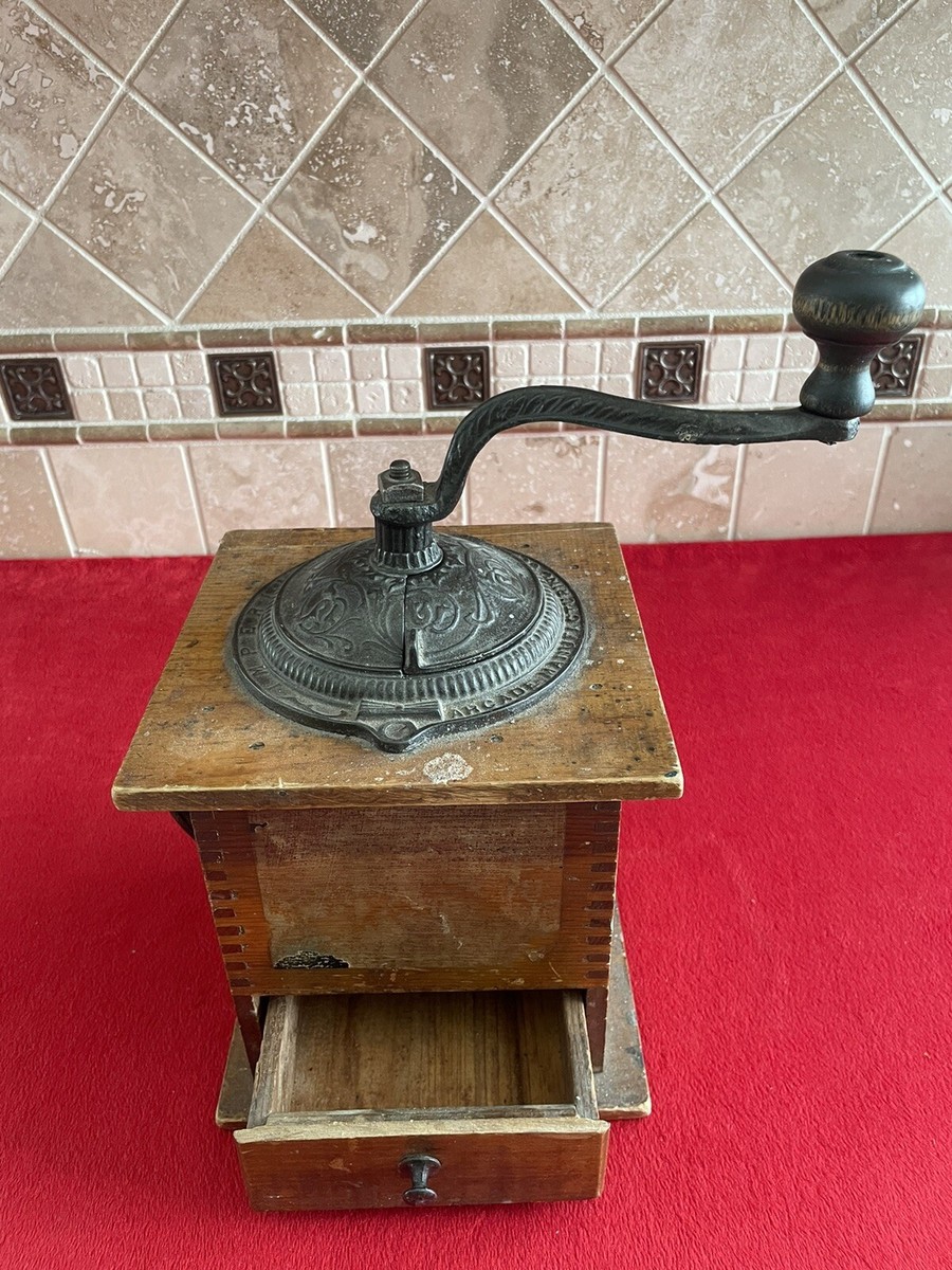 Arcade Imperial Coffee Mill Grinder Hand Crank Wood Cast Iron Vtg Antique