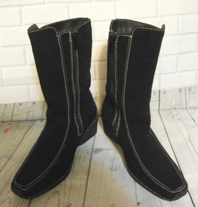 black wedge calf length boots
