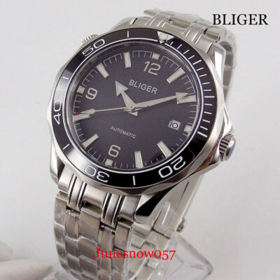 New BLIGER Brand Self Winding Men Watch Date Sapphire Glass Mental Strap MIYOTA