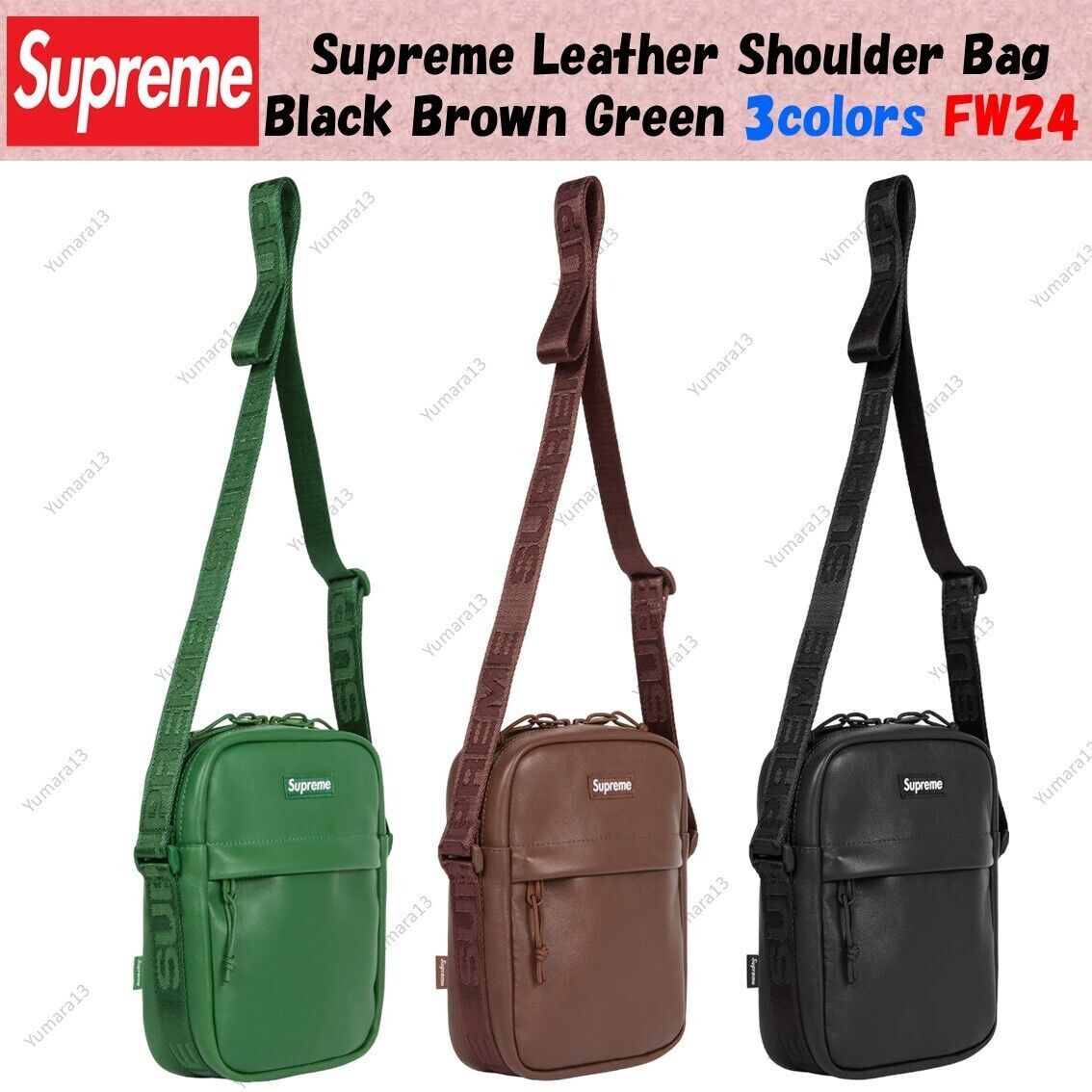 Supreme Leather Shoulder Bag Black Brown Green 3colors FW24 New 