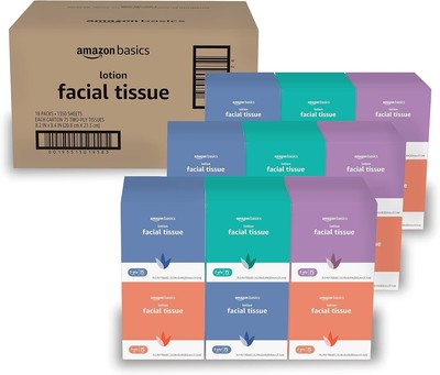 Amazon Basics Facial Tissue with Lotion, 2-Ply, 1350 Count (18 Packs of 75)
