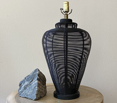 Black Metal Wire Mesh Cage Table Lamp MCM Industrial Bohemian Brutalist  boho