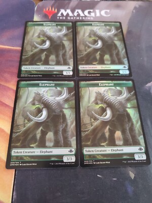 Mtg. 4x Elephant Double-Sided Tokens. Foil. Dominaria Remastered. Nm