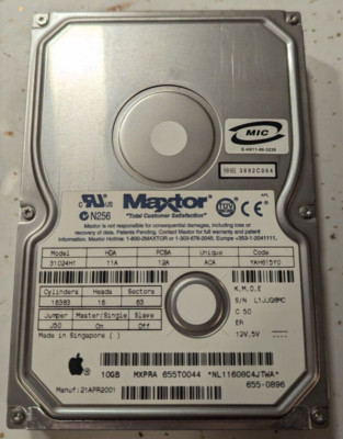 Maxtor 10GB Hard Drive 31024H1 Mac OS X 10.3.9 MXPRA 655T0044