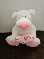 Aurora Bear Plush Stuffed Animal White Pink Heart Valentines Day Sitting