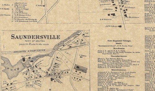 Grafton Saundersville Farnumsville MA 1870 Maps with Homeowners Names Shown - Picture 2 of 5