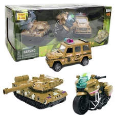 3In1 Friction Power Camouflage Tank Truck Motorbike Brown Vehicle Model Toy Car