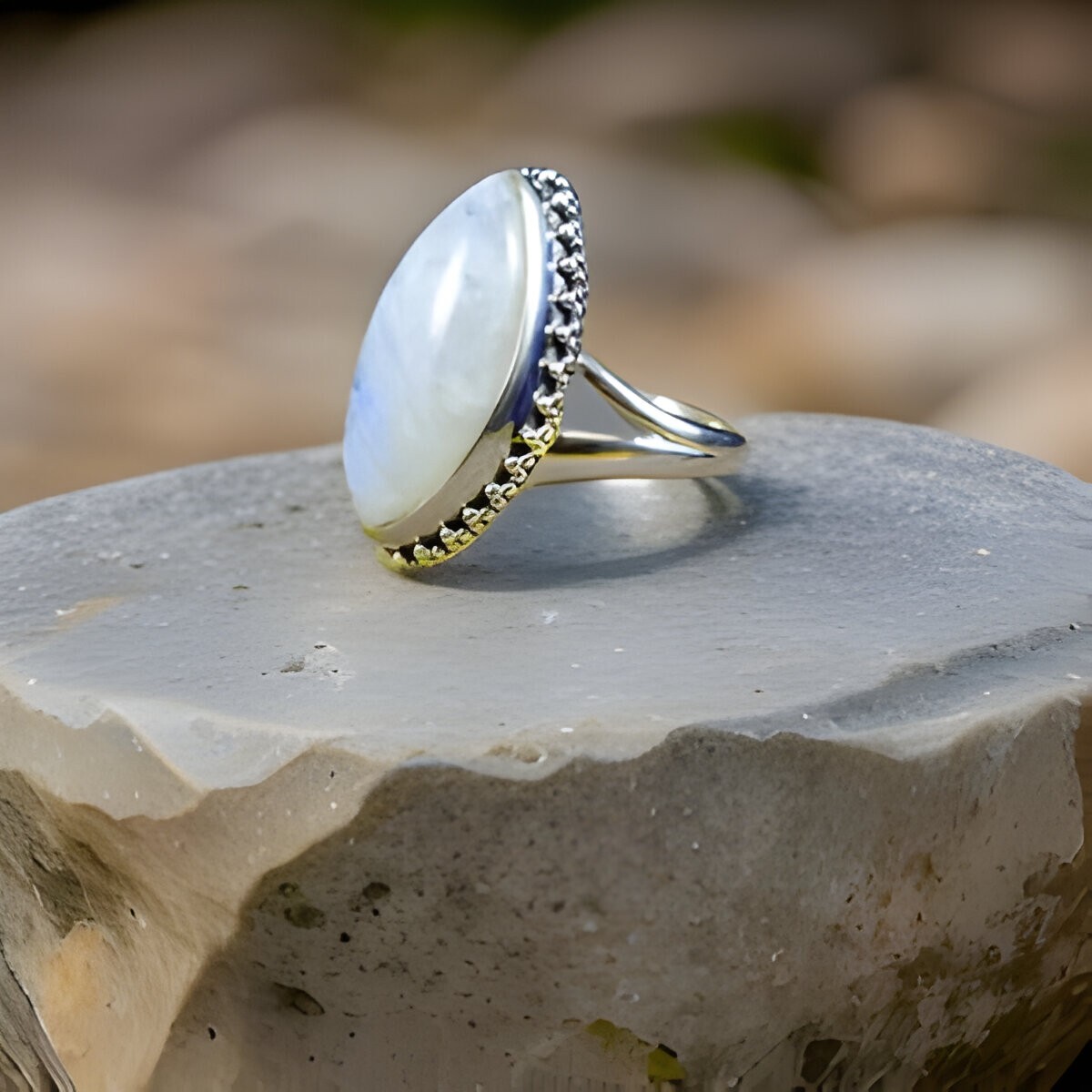 Moonstone Ring Sterling Silved Engagement Ring  Statement Ring ,Gi for her-image